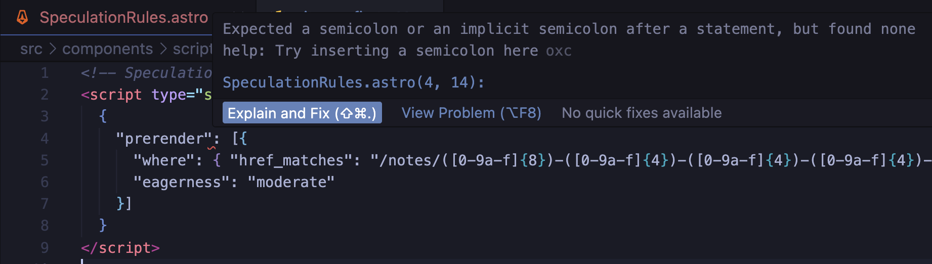 Oxlintくん、script要素でのJSON構文許すまじ